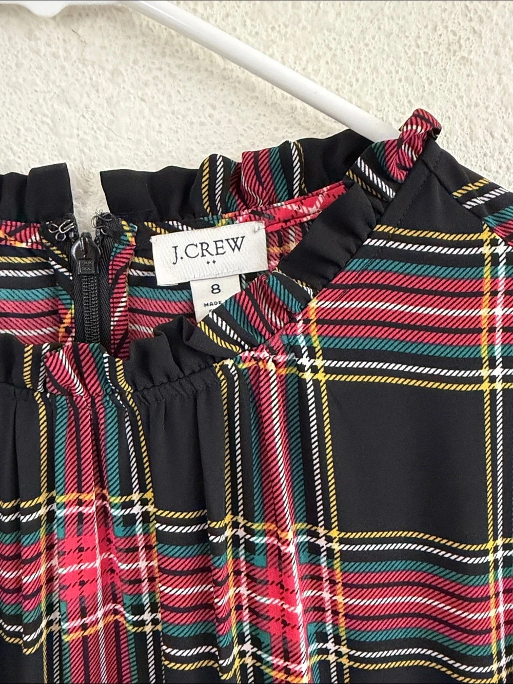 J. Crew Stewart Tartan Long Sleeve Plaid Ruffle Dress